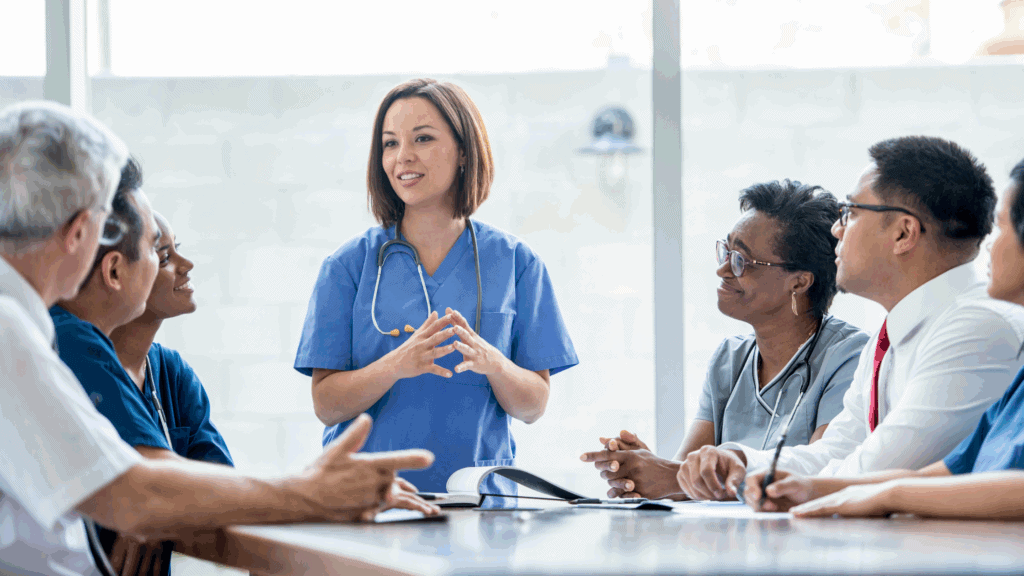 Healthcare team using medical scribes to streamline documentation and prevent provider burnout